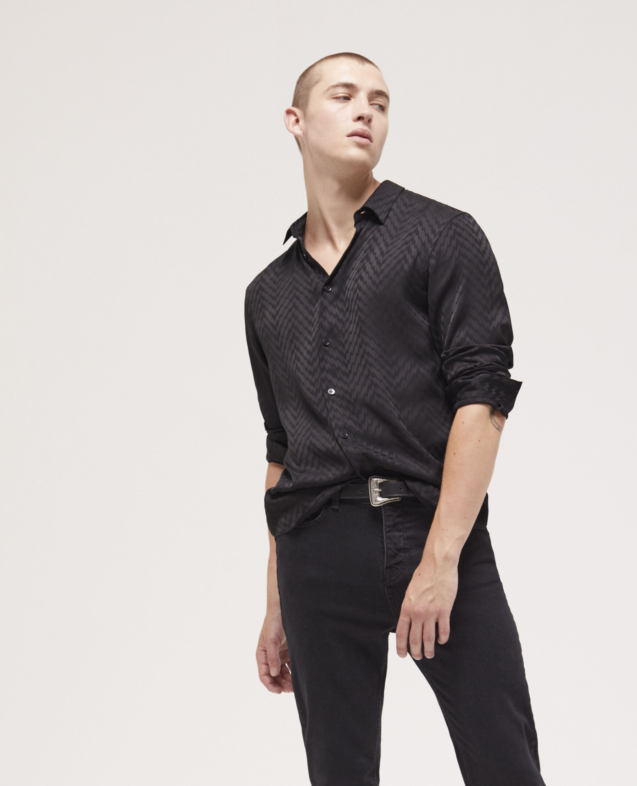 Chemise col classique en jacquard noire