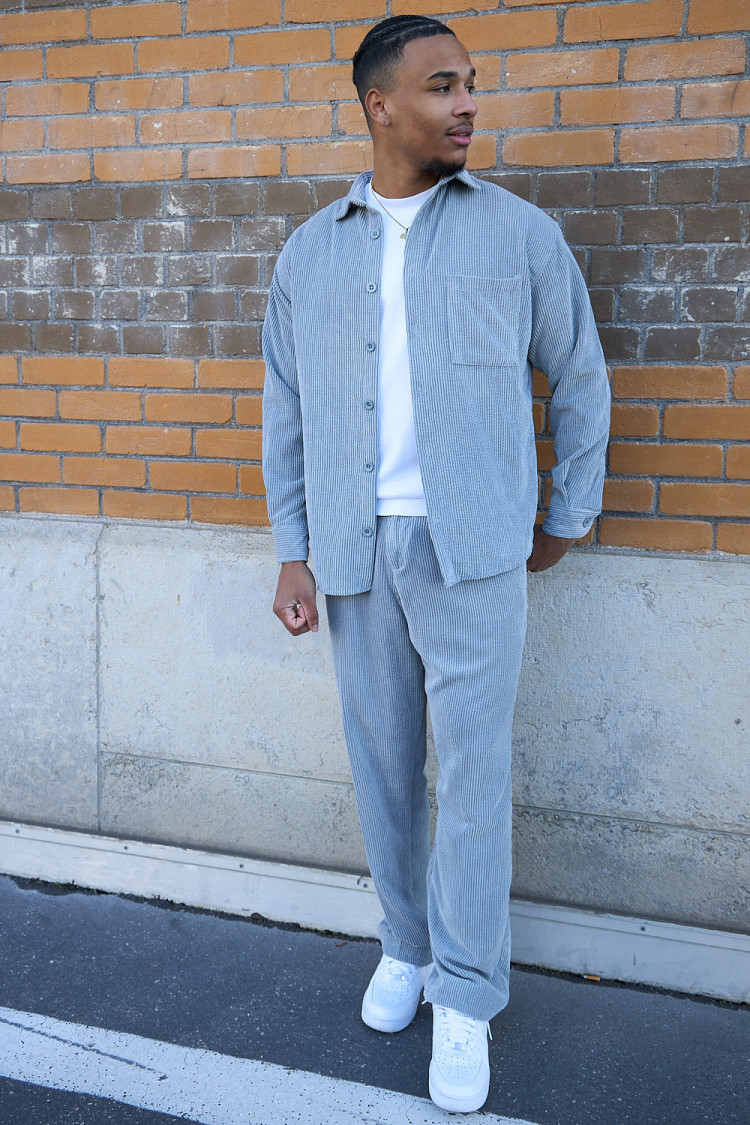 Ensemble 2 pièces chemise + jogging texturée gris