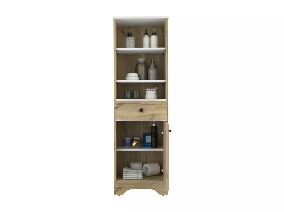 Colonne de bain Malaga avec porte et tiroir. 142 cm à x 44 cm et x 36 cm P. Chêne clair / blanc