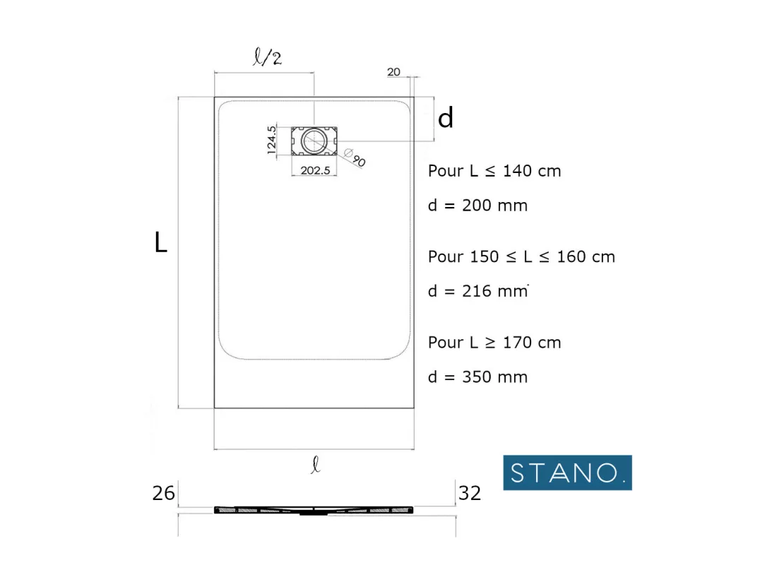 Receveur de douche 90 x 170 cm extra plat PIATTO en SoliCast® surface ardoisée gris basalte