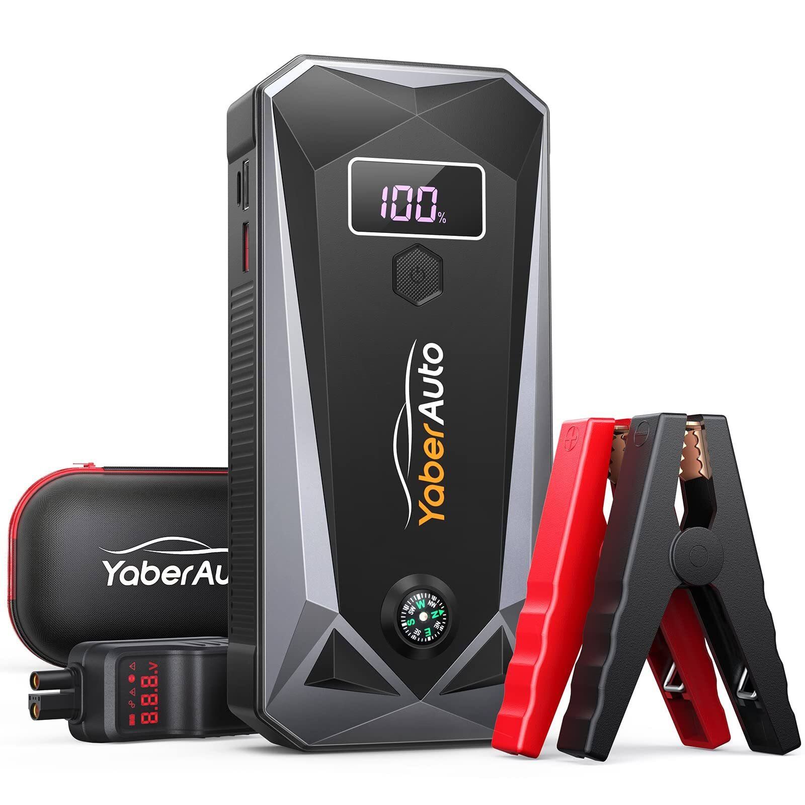 YaberAuto Starthilfe Powerbank 5000A Spitzenstrom 26800mAh Auto Starthilfe mit LCD-Display