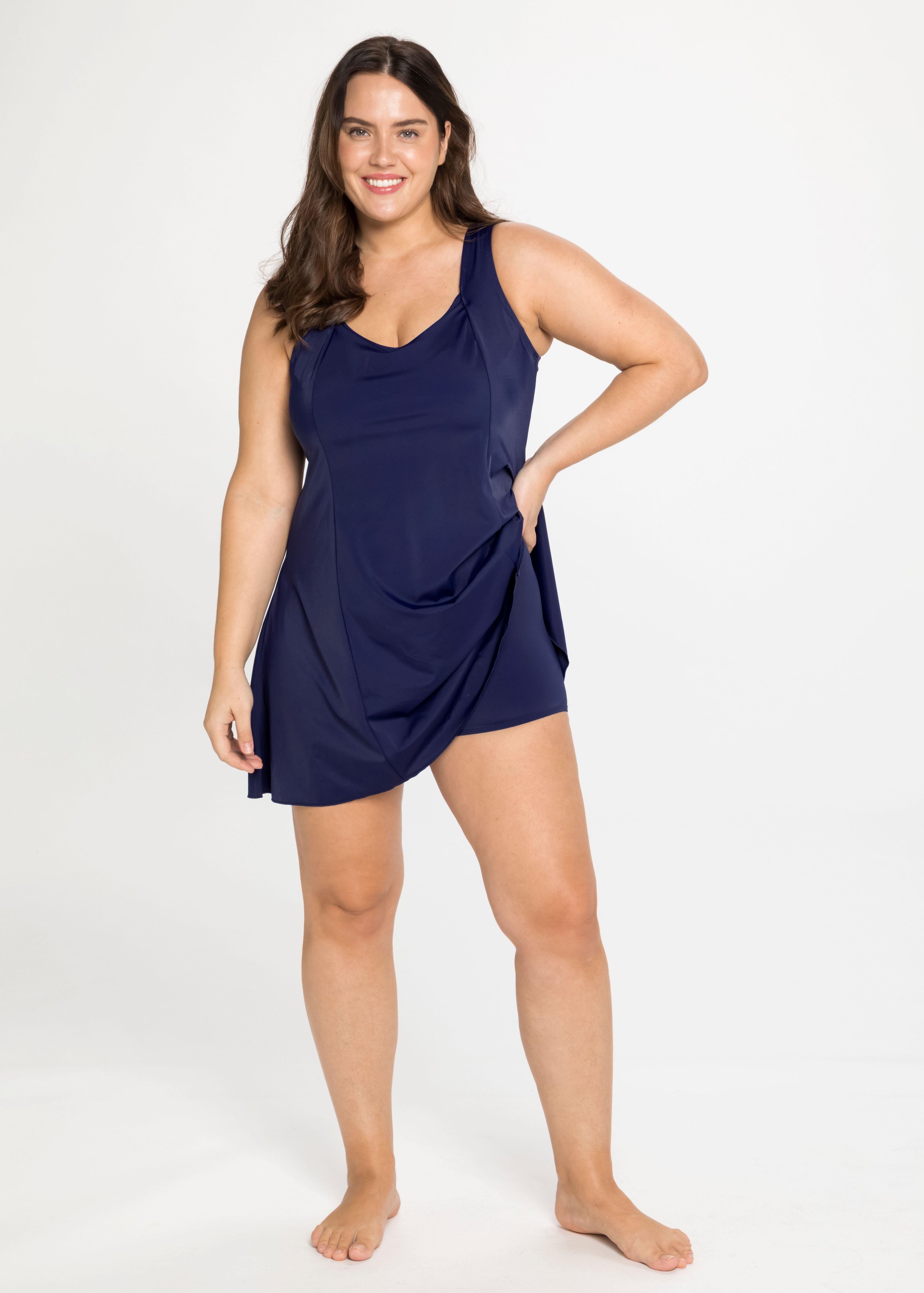 Badekleid mit V-Ausschnitt und integrierter Hose.