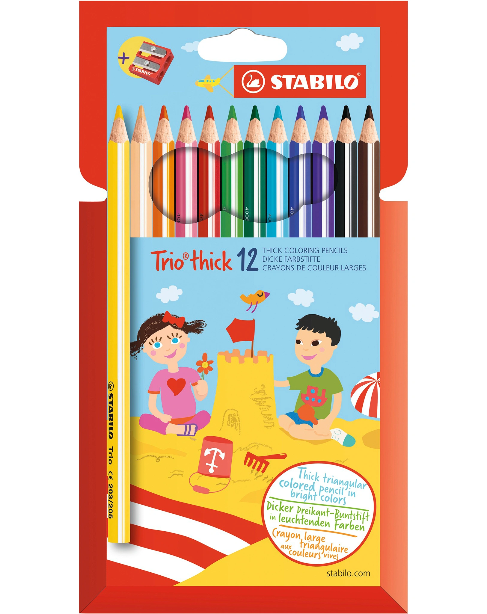 Dreikant-Buntstift STABILO® Trio dick 12er-Pack mit Anspitzer