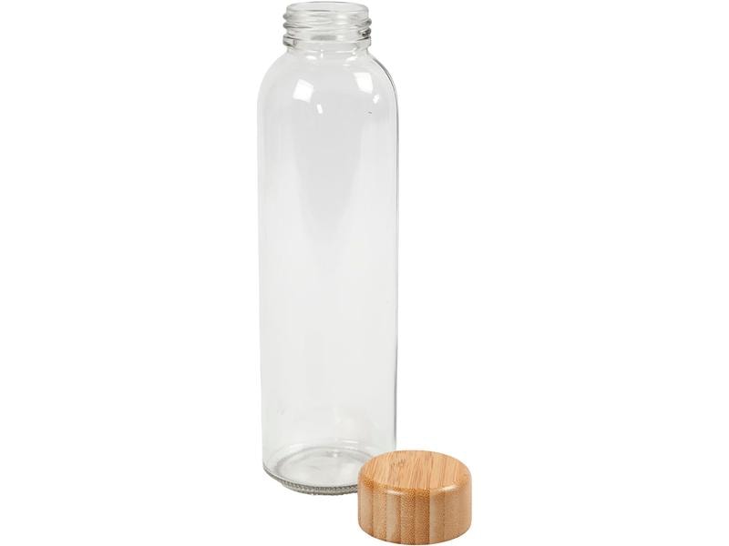Creativ Company Glasflasche 500 ml 6.7 x 22 cm, 1 Stück Trinkflasche/Glasflasche mit Bambusdeckel