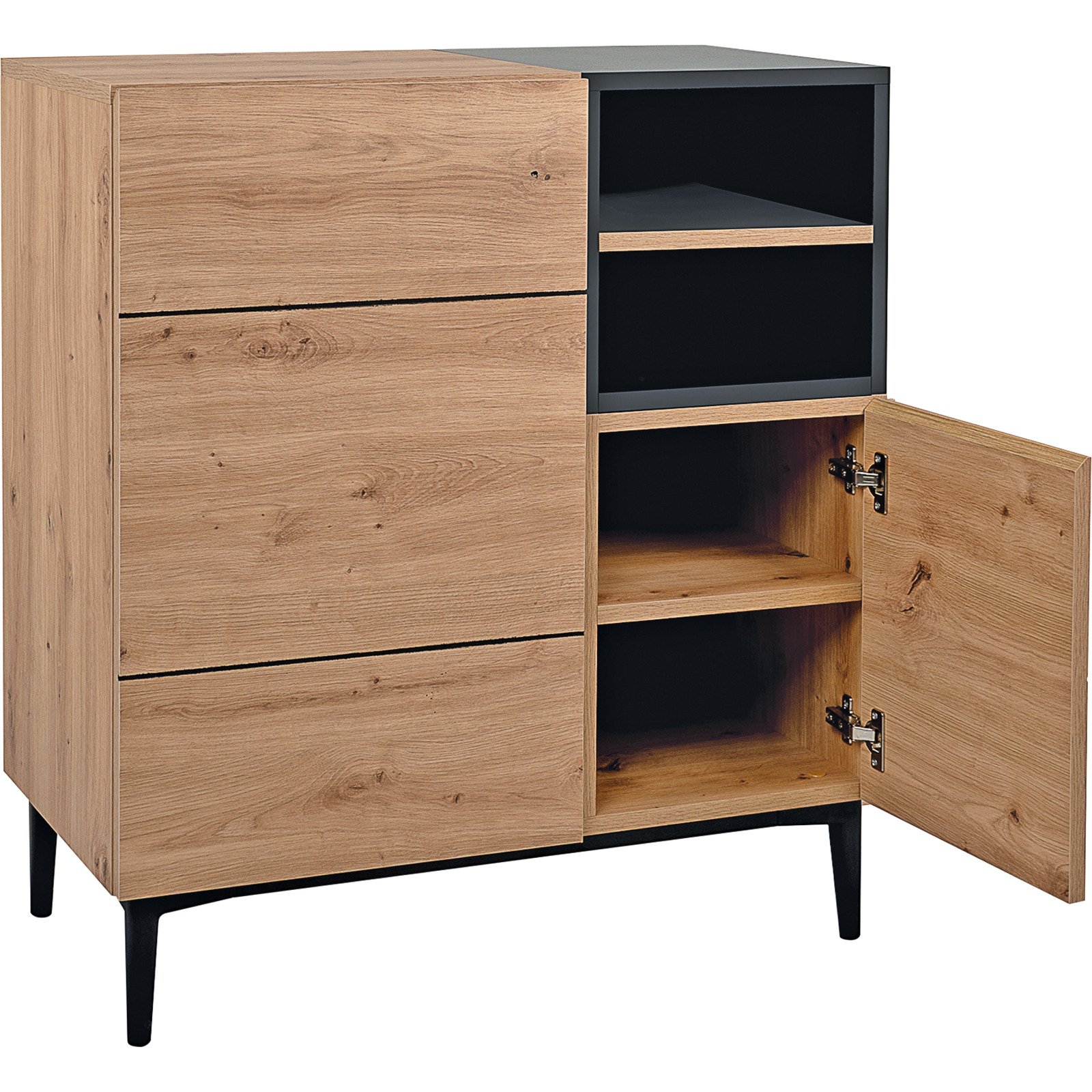 Kommode Joe Eiche Artisan schwarz 80 x 90 x 42 cm