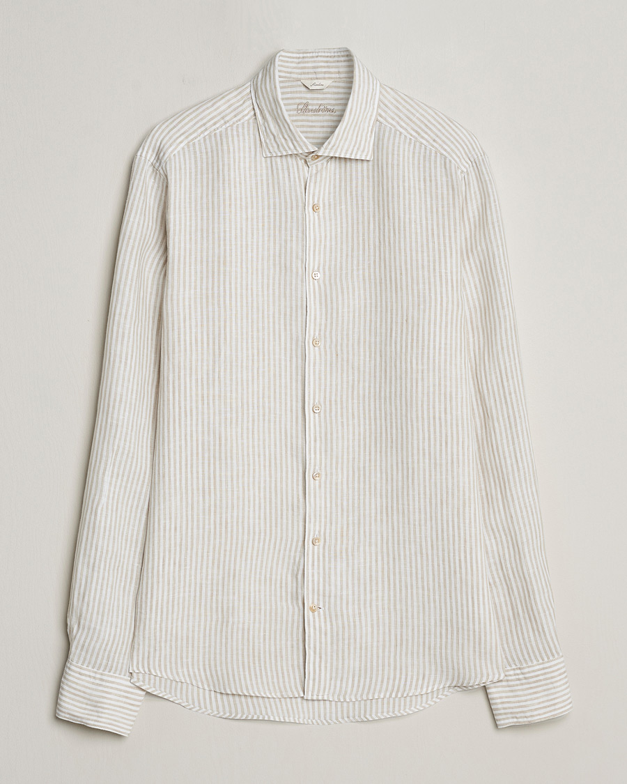 Stenströms Slimline Cut Away Striped Linen Shirt Beige