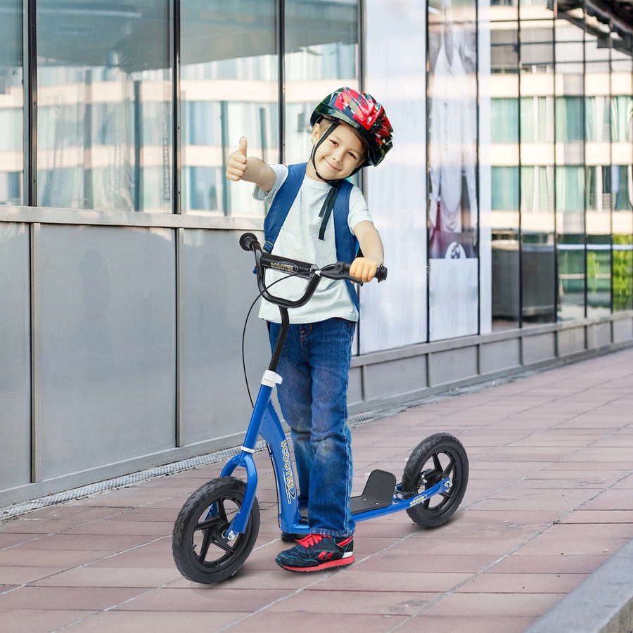 HOMCOM Kinderroller Anti-Rutsch Trittfläche, Metallfahrradständer zum Parken, blau