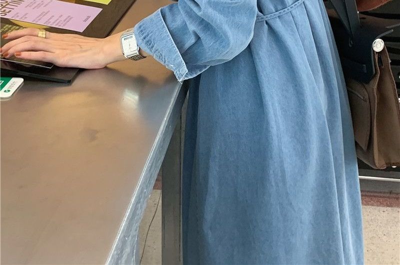 Leoom - Denim midi-jurk met lange mouwen