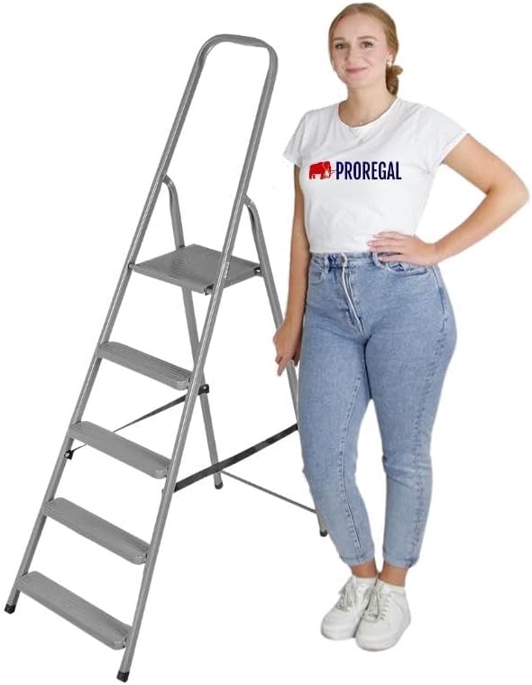 PROREGAL Economy Basic Trapladder Gemaakt van hoogwaardig staal Enkelzijdige toegang 5 treden Werkhoogte 3,00 m Draagvermogen 125 kg Antraciet