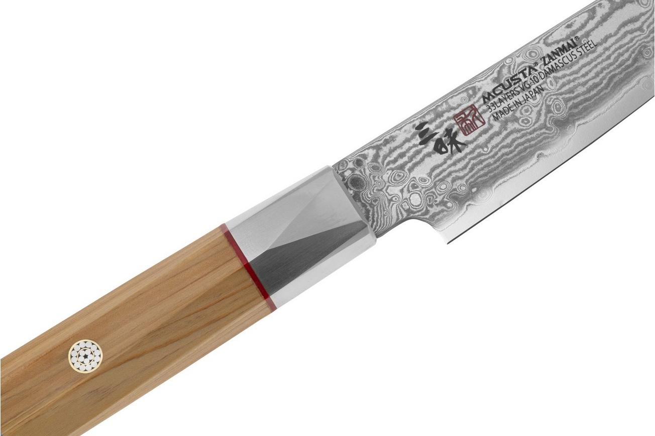Mcusta Zanmai Petty ZBX2-3001DS, 33-Layer Damascus/VG10, Hinoki Handle, Knivesandtools Exclusive, officemes, 11 cm