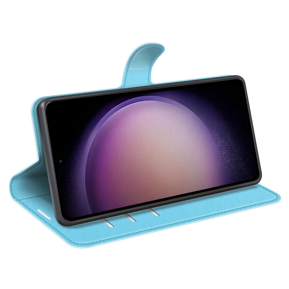 Samsung Galaxy S23 FE Leder Tasche Flip Cover Litchi Look - Hellblau