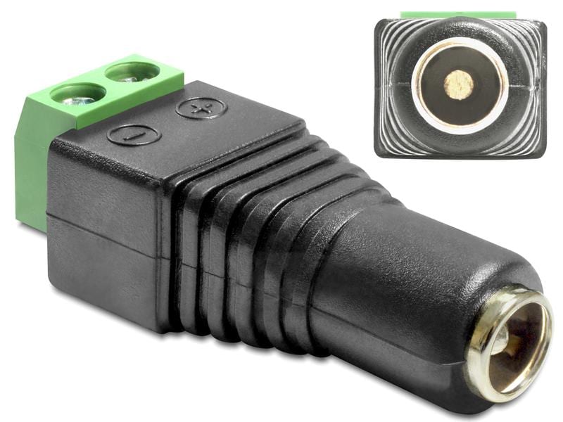 Delock Hohlstecker DC 5.5 x 2.5 mm Buchse > Terminalblock 2 Delock Adapter DC 5.5 x 2.5 mm Buchse > Terminalblock 2 Pin