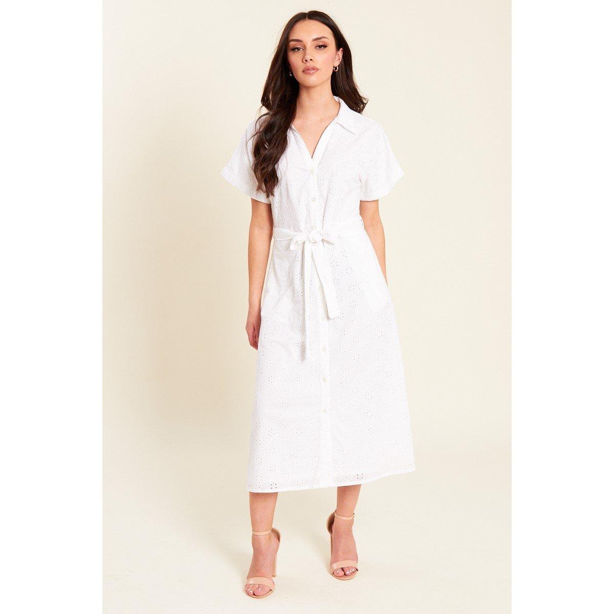 Be You Broderie Tie Waist Midi Dress