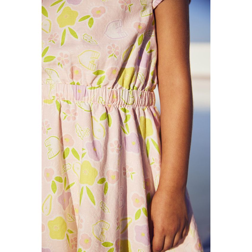 Robe en toile imprimé fruits pour fille - Rose