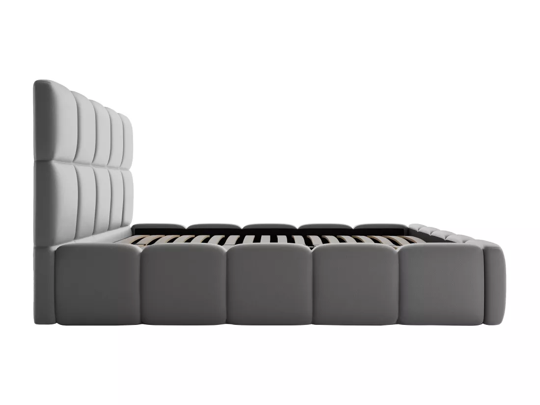 Lit coffre 180 x 200 cm - Tissu effet cuir - Gris + Matelas - DAMADO de Pascal Morabito