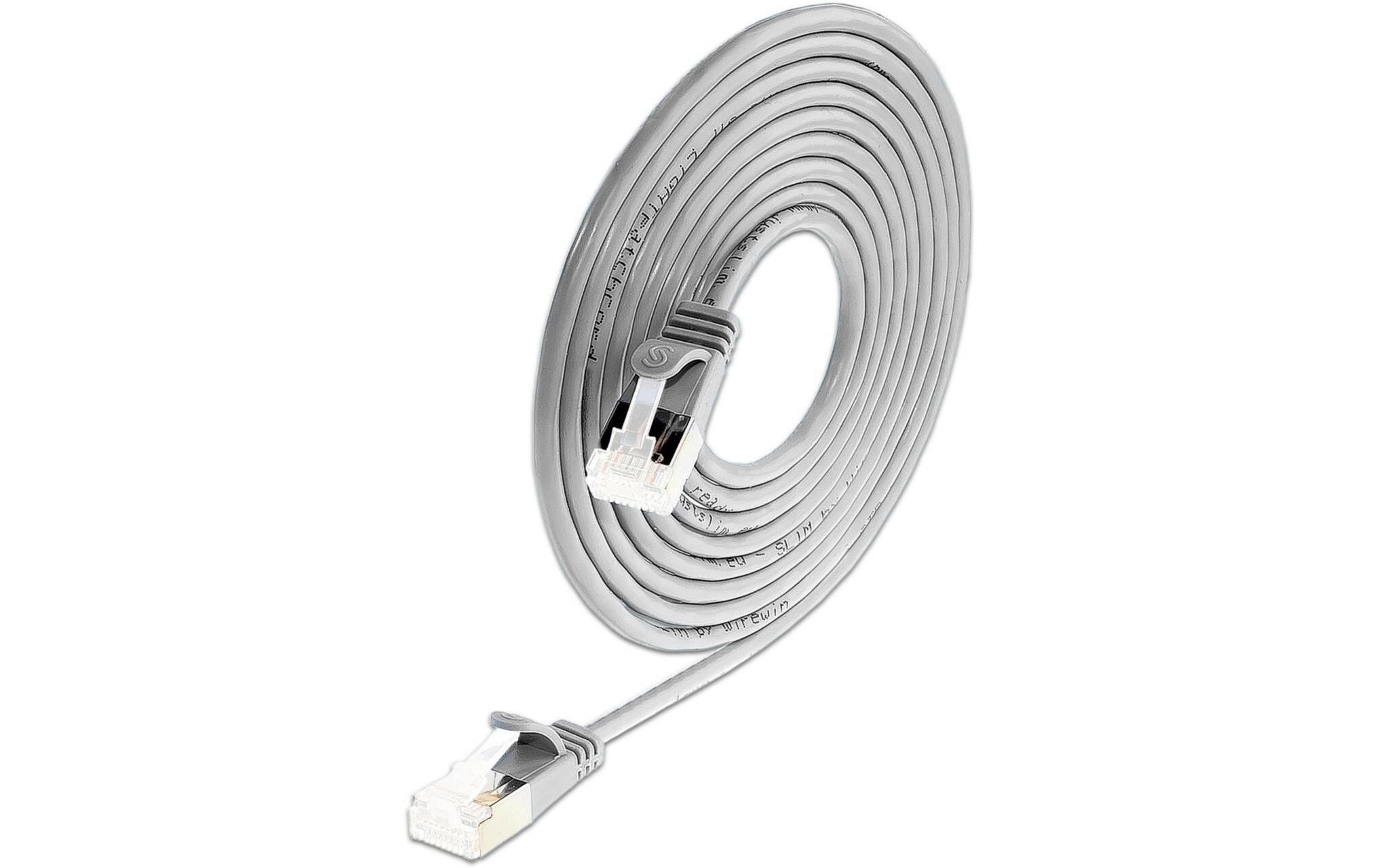 Slimpatchkabel RJ-45, Cat 6A, U/FTP, 0.15 m, Grau,50-Pack<br>SLIM Multipack, 50x 15cm KAT6A Patchkabel, Grau