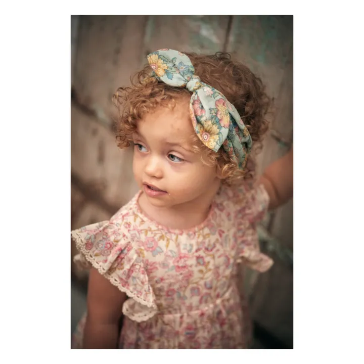 Louise Misha Headband Coton Bio Nœud Fleuri Cally | Vert d'eau
