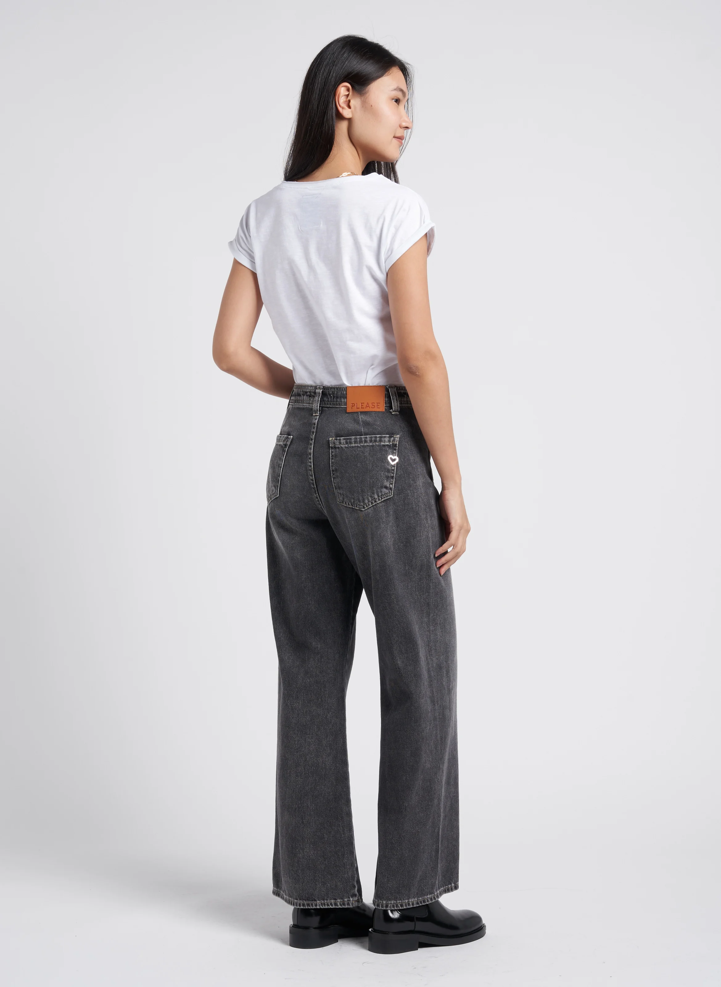 Jean flare taille haute en coton | Noir