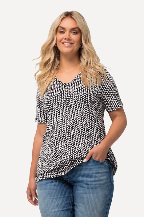 T-Shirt, Zierfalten, A-Linie, V-Ausschnitt, Halbarm