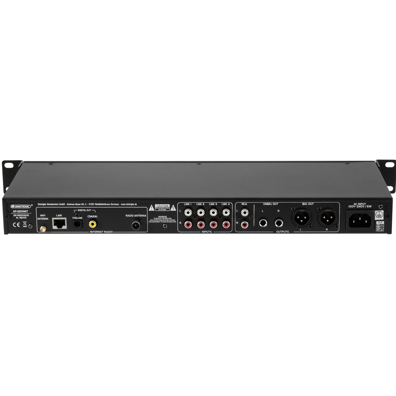 Omnitronic EP-220NET voorversterker met internetradio, DAB+ en Bluetooth