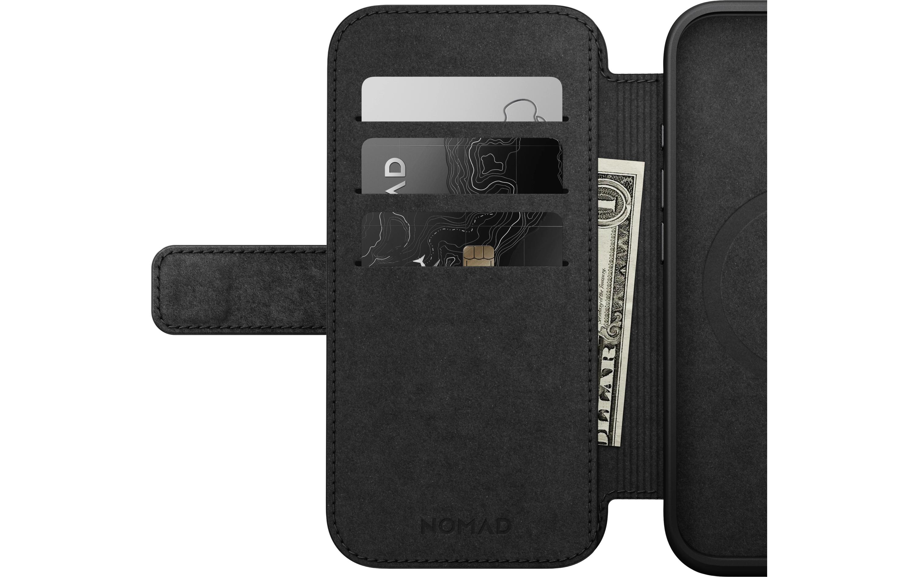 Book Cover Modern Leather iPhone 16 SchwarzModernes Leder Folio für das Apple iPhone 16