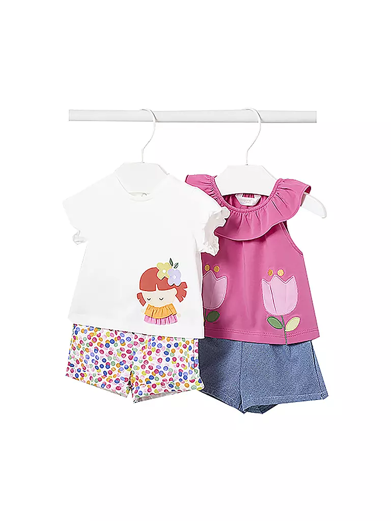 MAYORAL Baby Set 4-teilig T-Shirts und Shorts weiss