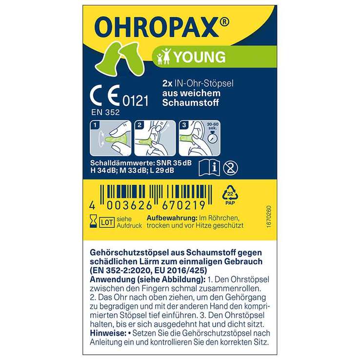 Ohropax Young Schaumstoff In-Ohr Stöpsel, 2 St