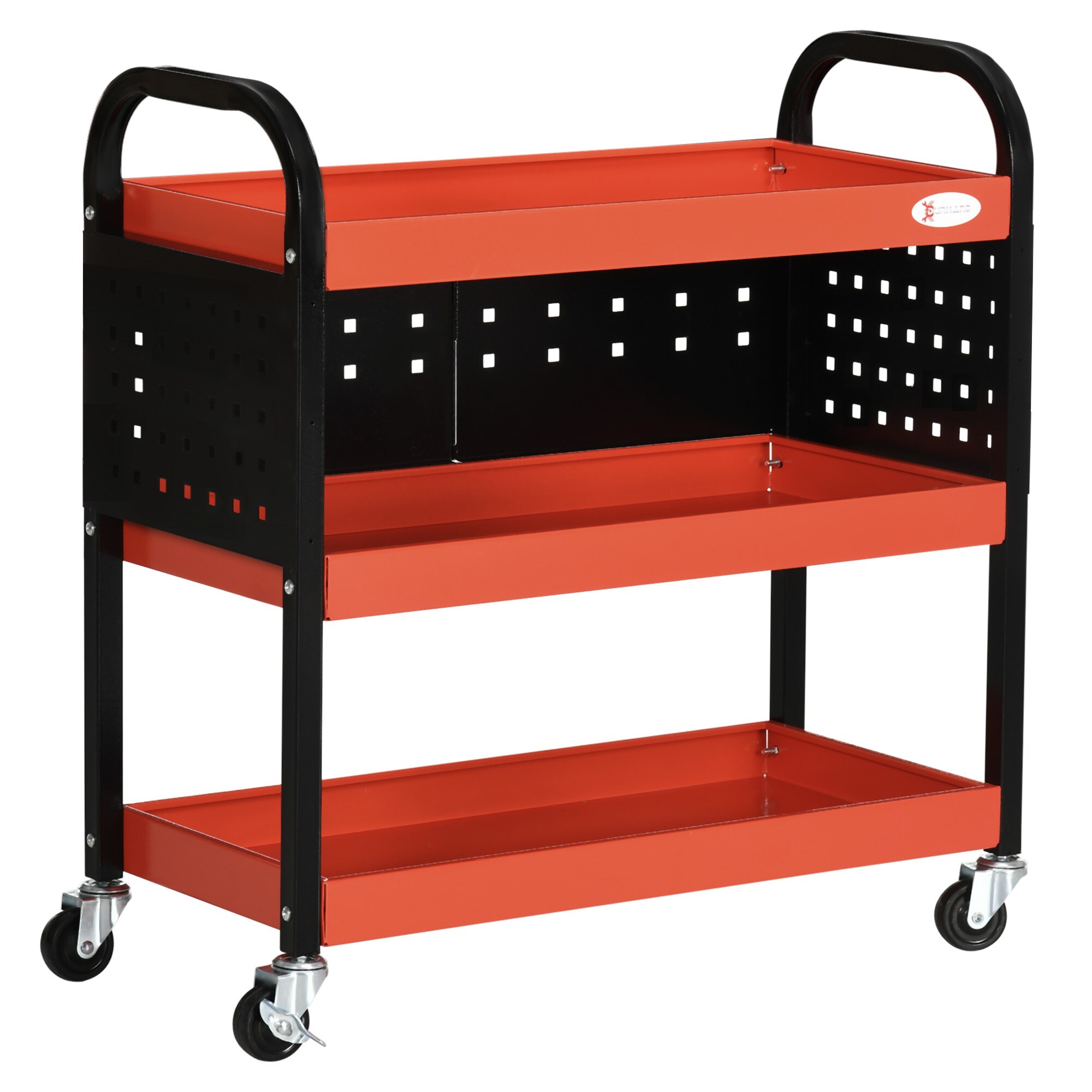 DURHAND Werkstatt-Rollwagen mit 3 Regalen rot 75L x 35B x 80H cm
