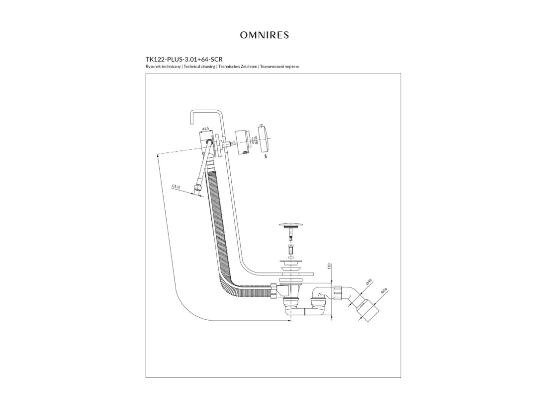 Ensemble de vidange de baignoire avec bonde extra-plat en laiton - Chrome