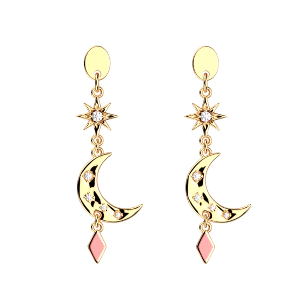 Boucles d'oreilles Les Georgettes collection Cadettes laiton doré pampilles lune