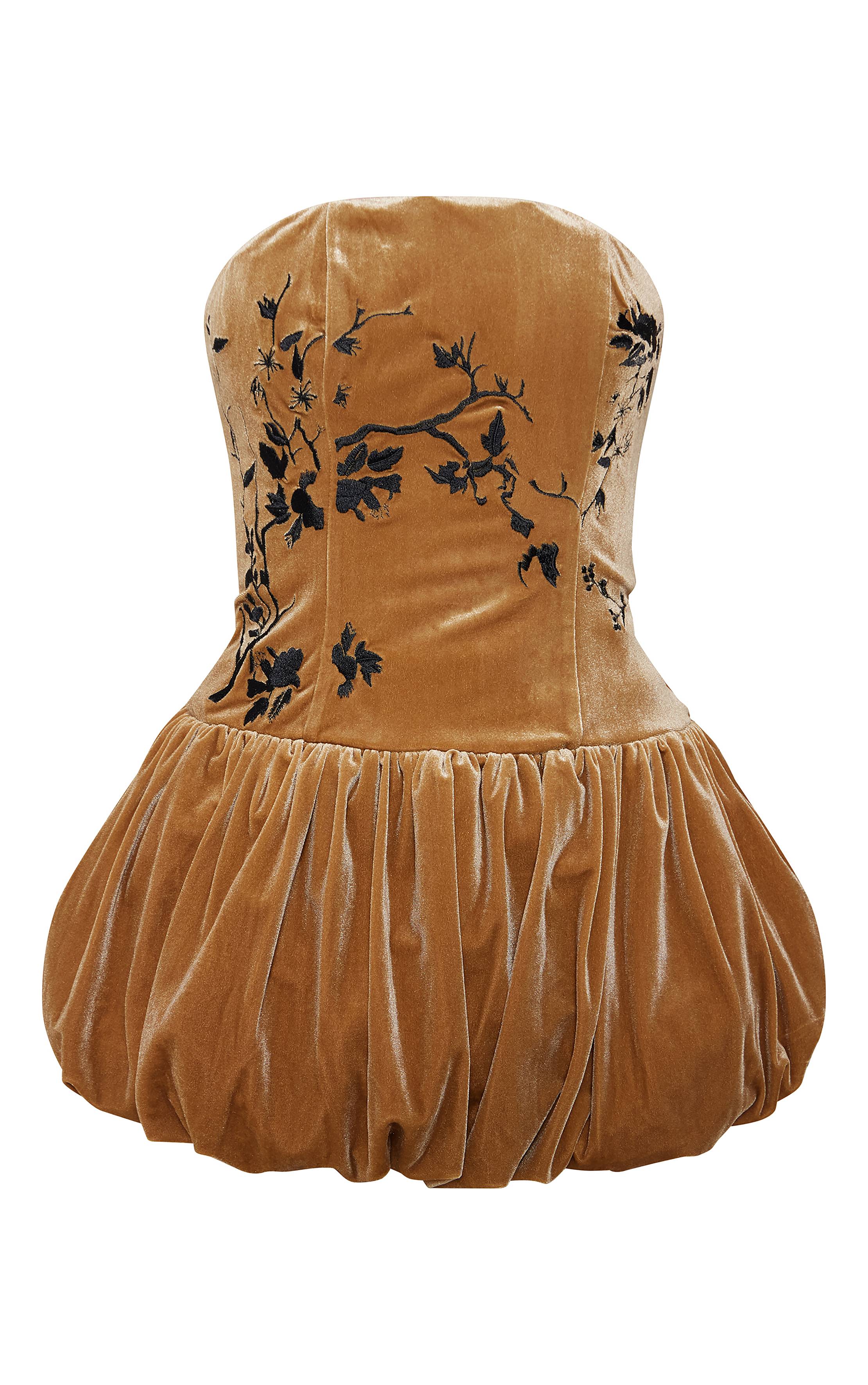 Vert Olive Robe Bouffante En Velours Avec Détails Brodés