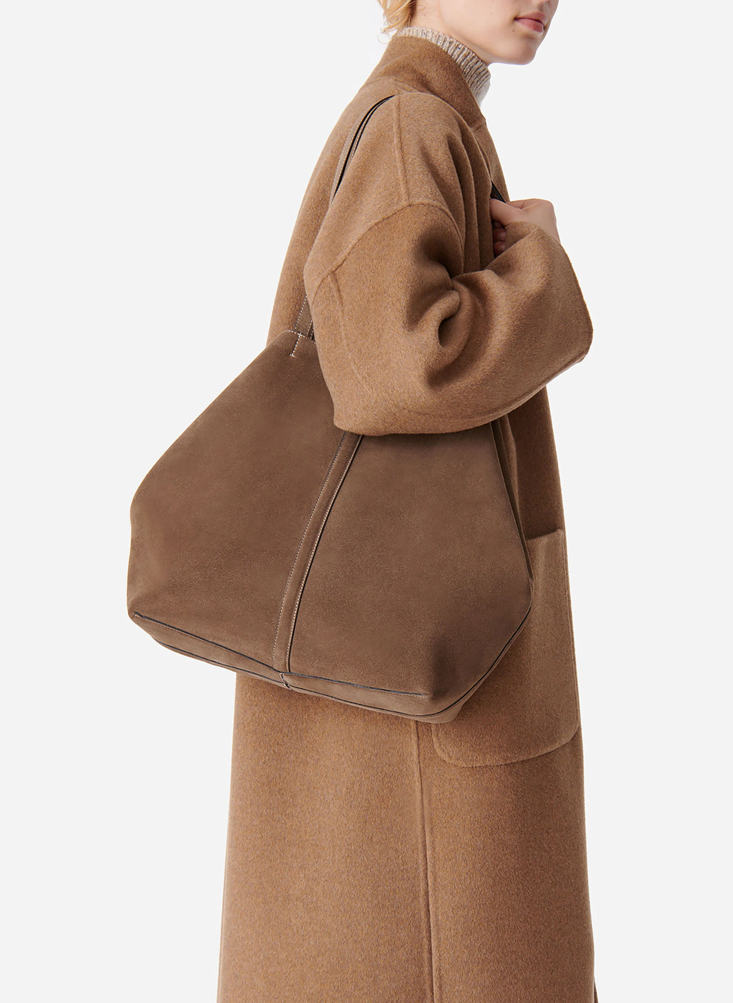 Sac cabas en cuir velours | Beige