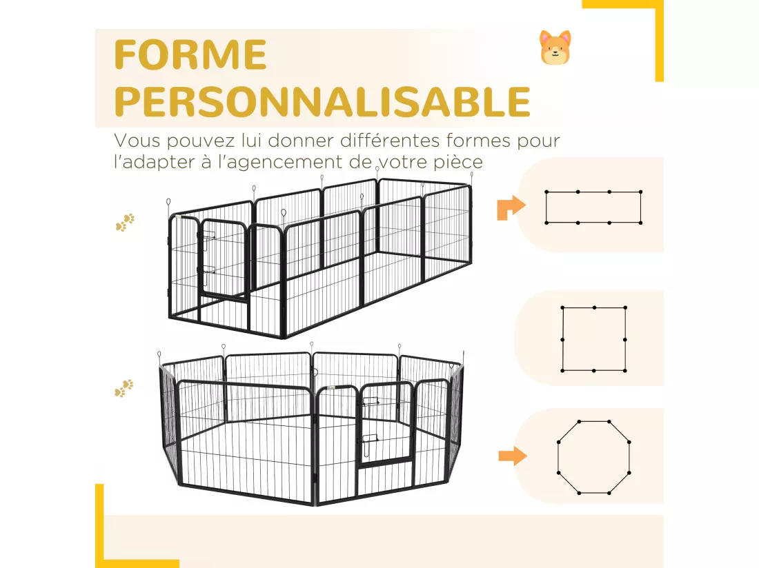 Luxe parc enclos modulable acier 8 panneaux dim. 80L x 60H cm - porte verrouillable - acier époxy noir