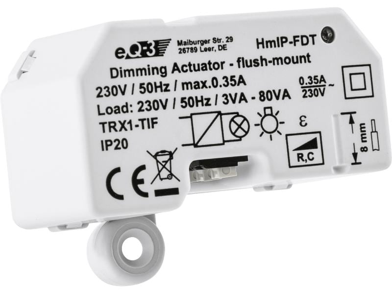 Homematic IP Smart Home Funk-Dimmaktor Unterputz Phasenabsc 3 - 80 VA für ohmsche und kapazitive Lasten – HmIP-FDT