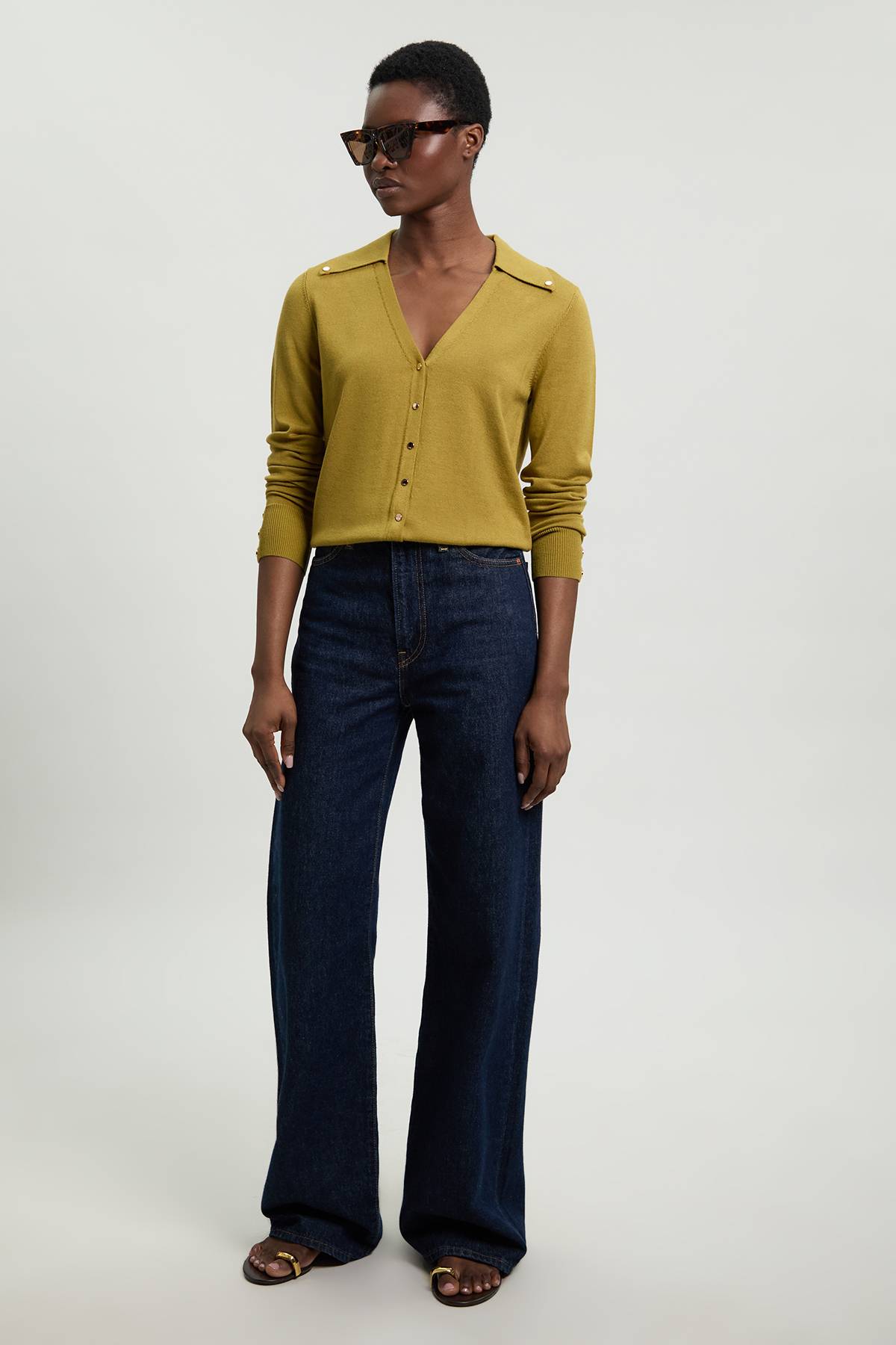KarenMillen Cardigan En Maille Mélangée Viscose À Col Et Détails Pressions