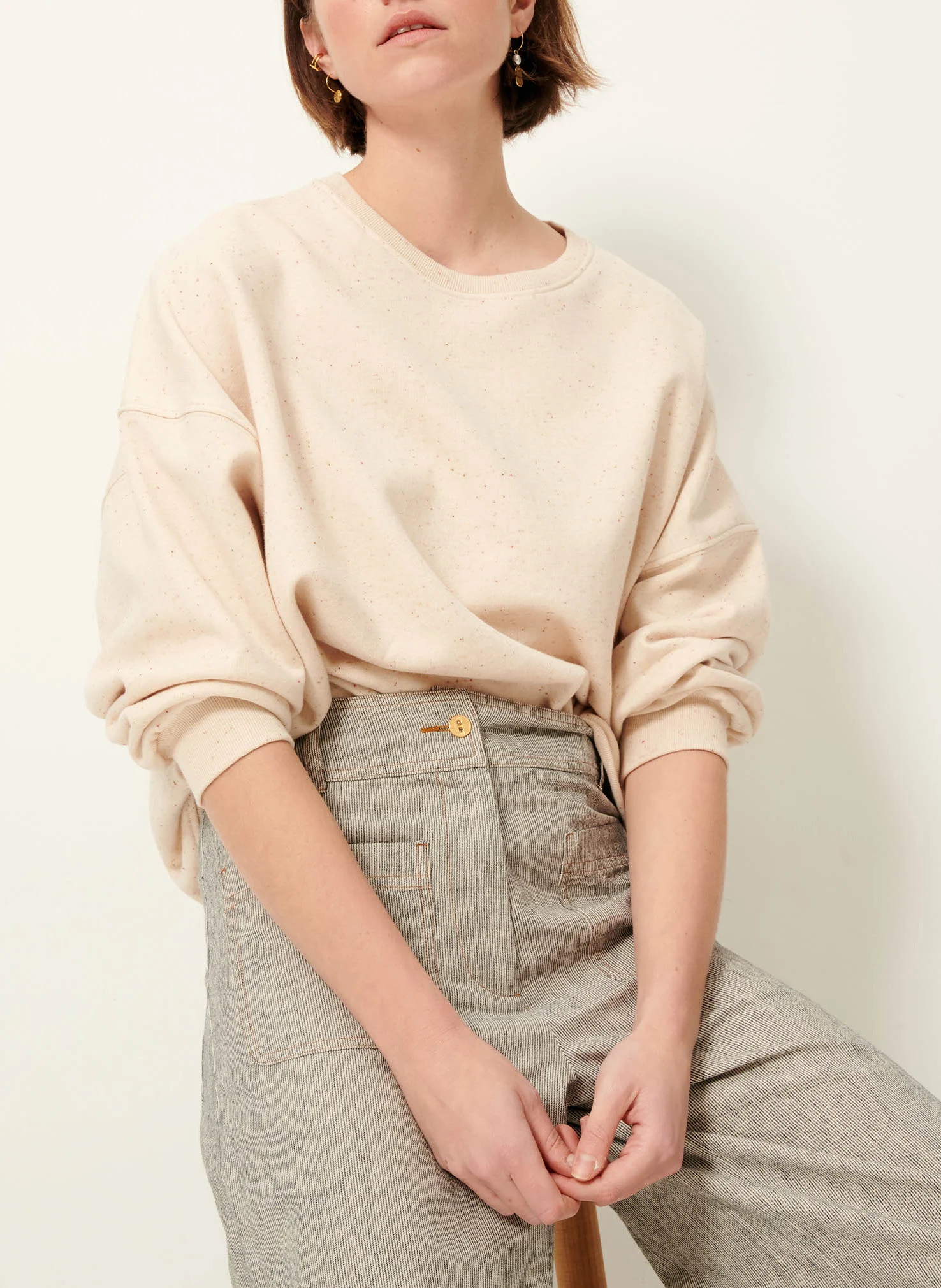 CHEBBI - Sweat col rond oversize en coton mélangé | Beige