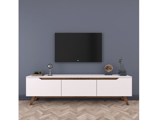 CONCEPT1 - Meuble TV D1 - 794 Blanc, Noyer 180 x 48,6 x 35