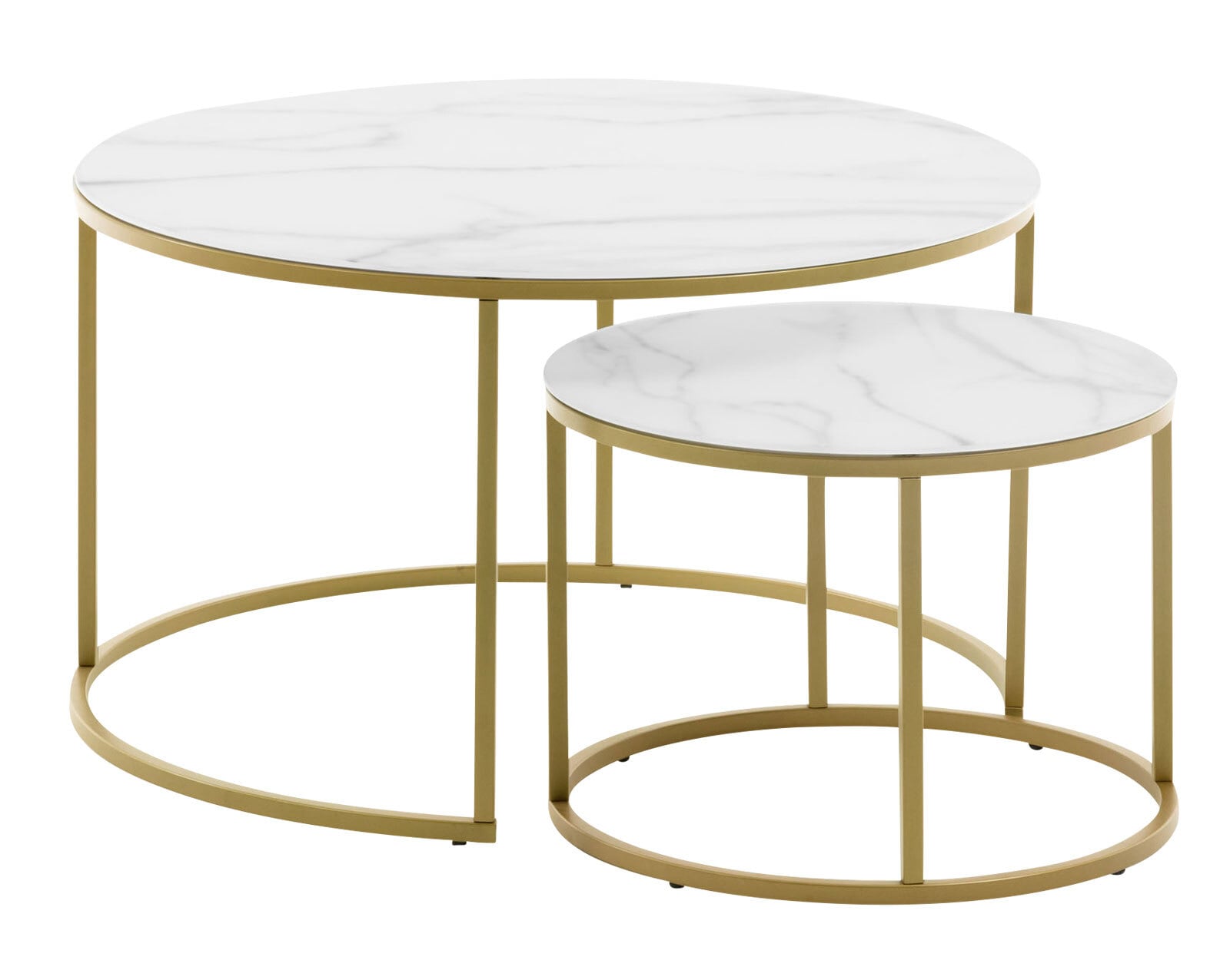 Kave Home Couchtisch LEONOR 2er Set rund goldfarbig /weiß