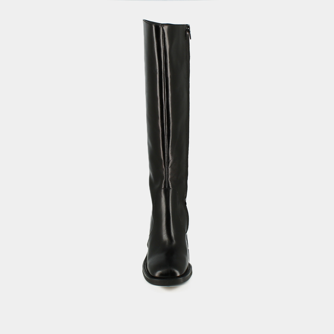 Bottes à talons et bouts carrés  en cuir noir