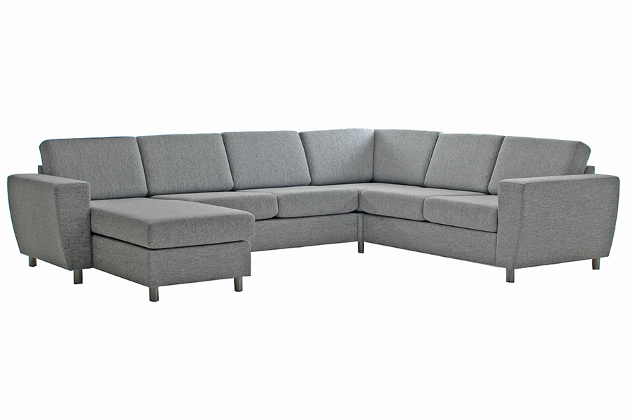 Square sofa Tekstil Reda 1/1 Grey. 2+3-seter hjørnesofa med sjeselong. Vendbar.