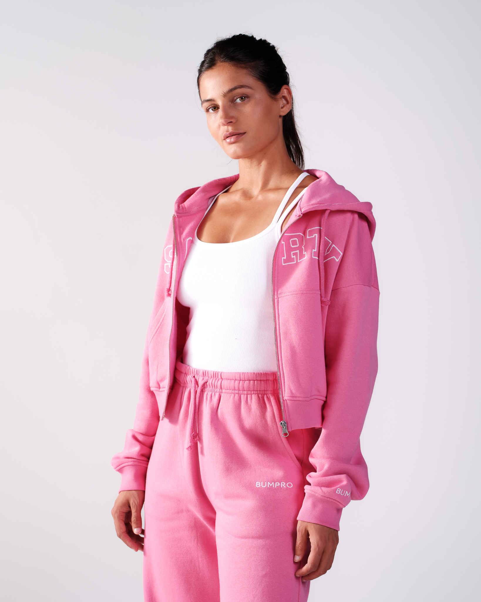 Bumpro Cropped Zip Hoodie Pink Carmine\Sporty
