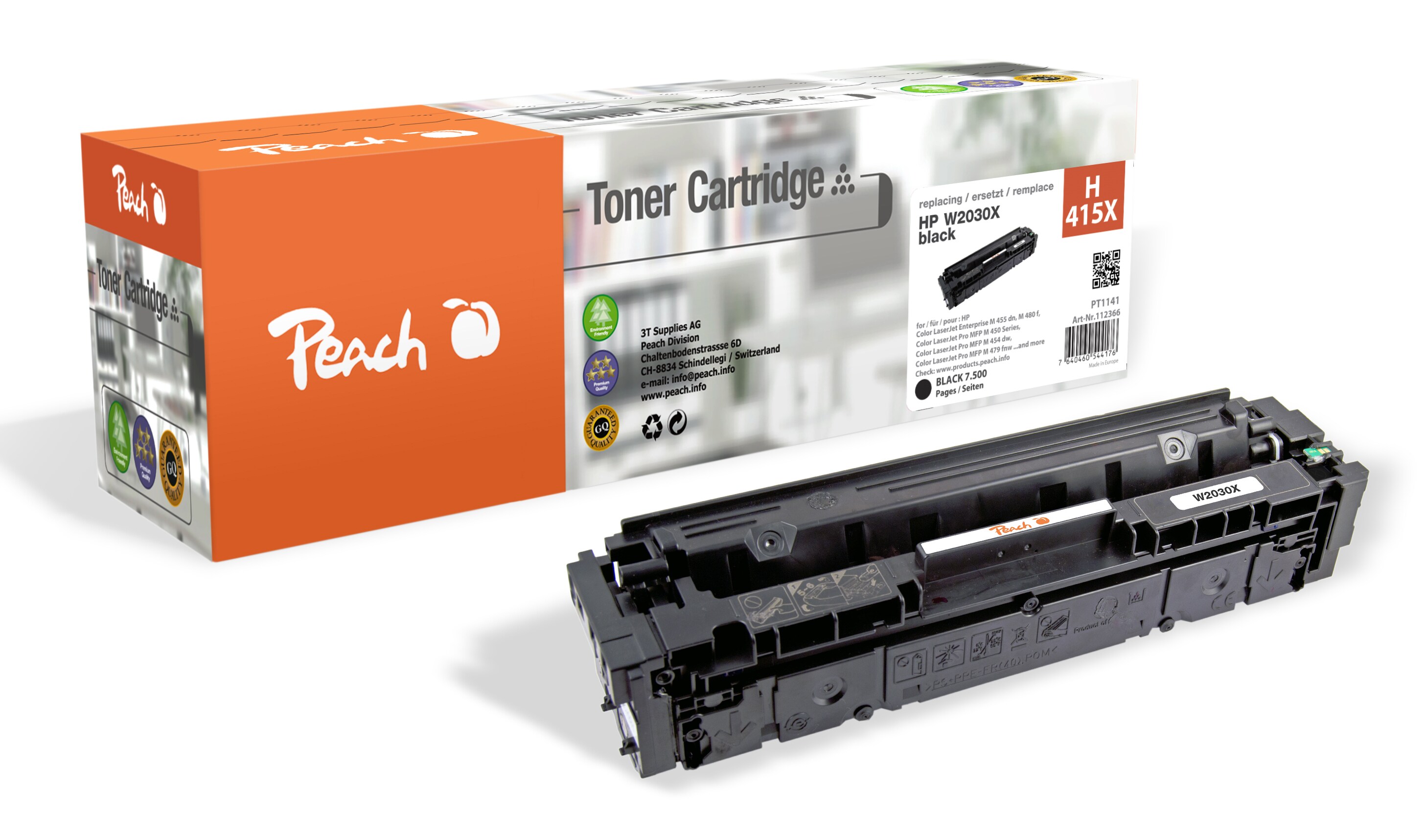 Peach HP 415 X Toner XL bk ersetzt HP No. 415X, W2030X für z.B. HP Color LaserJet Pro MFP M 479 dw, HP Color LaserJet Enterprise MFP M 480 f (wiederaufbereitet)