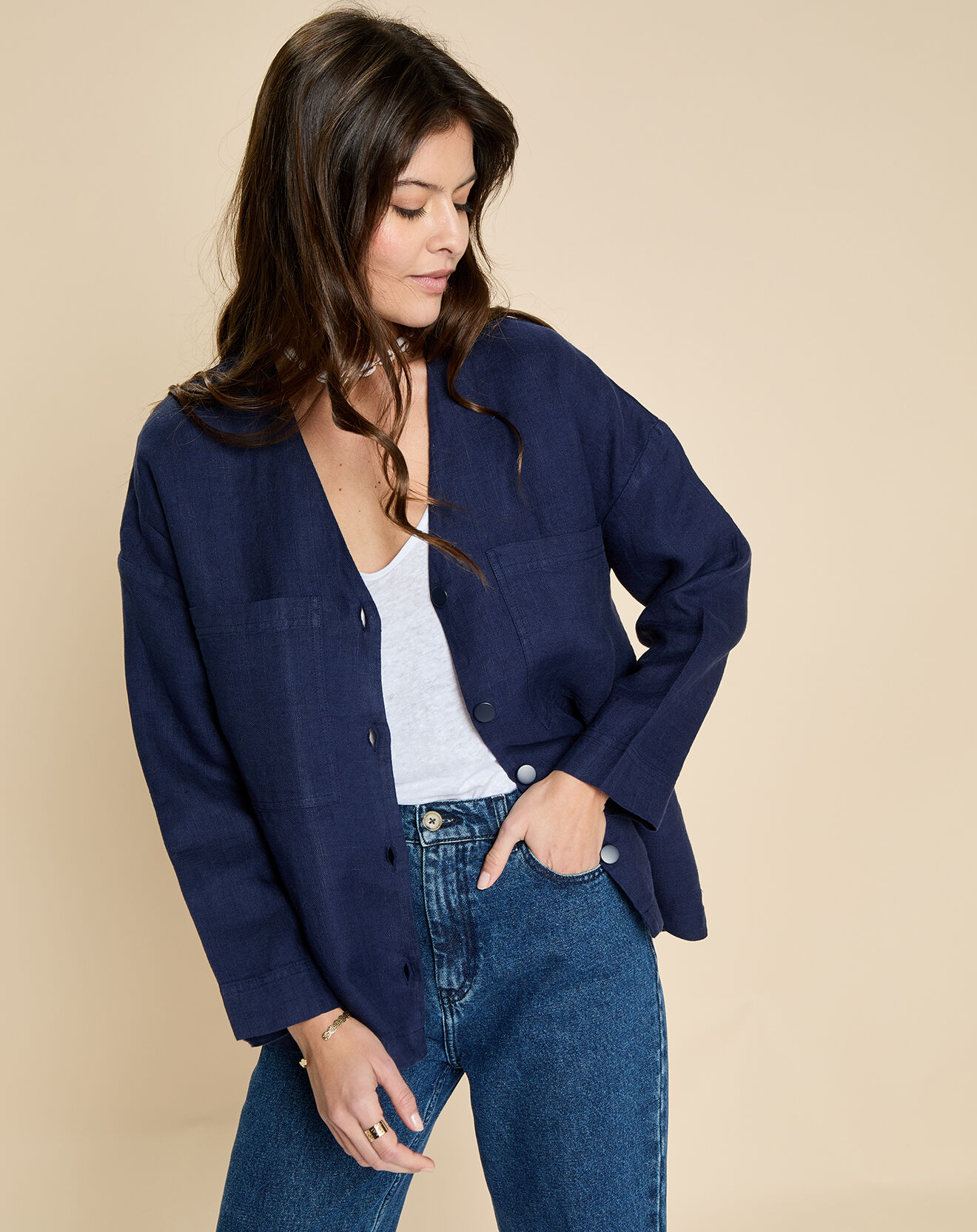 Harris Wilson Veste 100% Lin Elodie marine