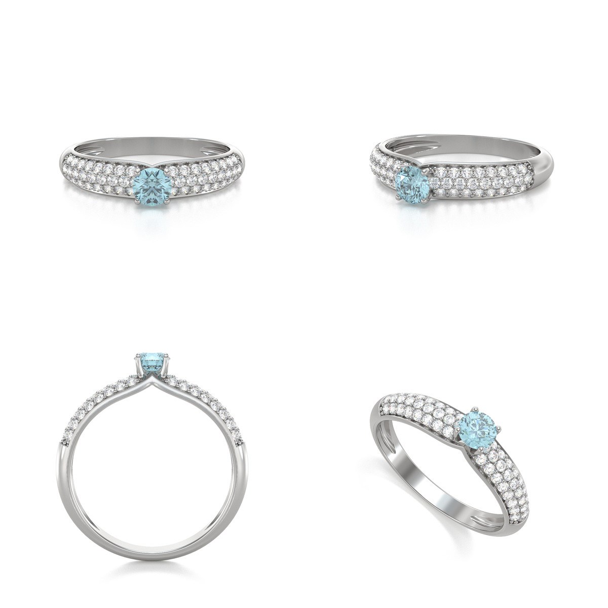 Bague ADEN Or 585 Blanc Aigue-Marine et diamants 1.978grs