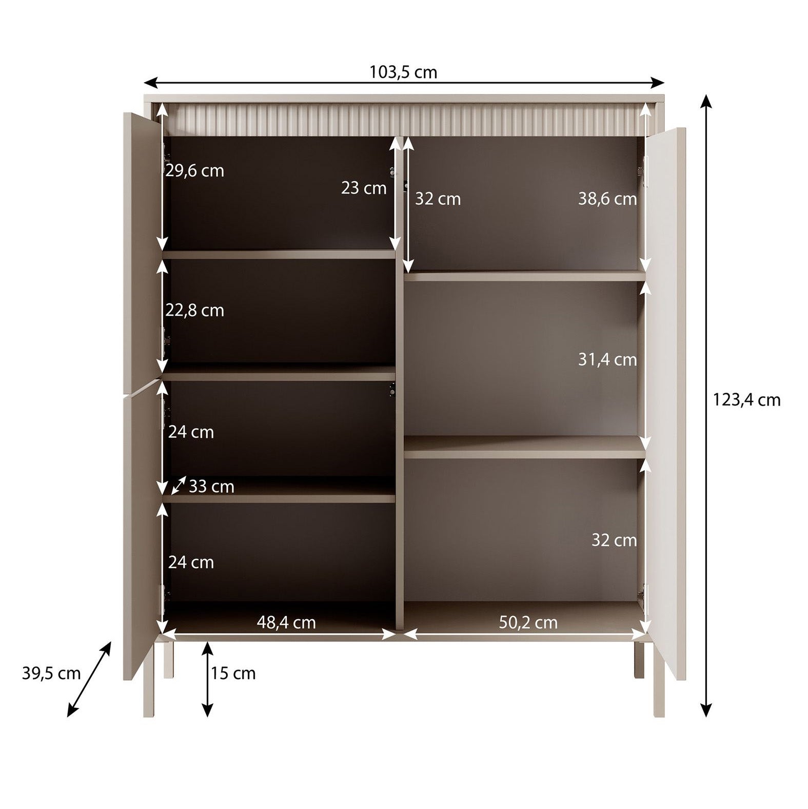 Meubella - Dressoir Saran - Mat zwart - Hoog - 104 cm