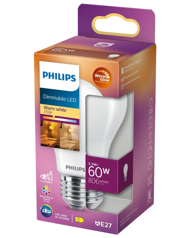 PHILIPS LED-pære 5,9W E27 dæmpbar