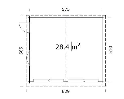 Dubbele garage Palmako Roger, 28,4 m², met sectionaaldeuren 575 x 510 cm, grijs gegrond.