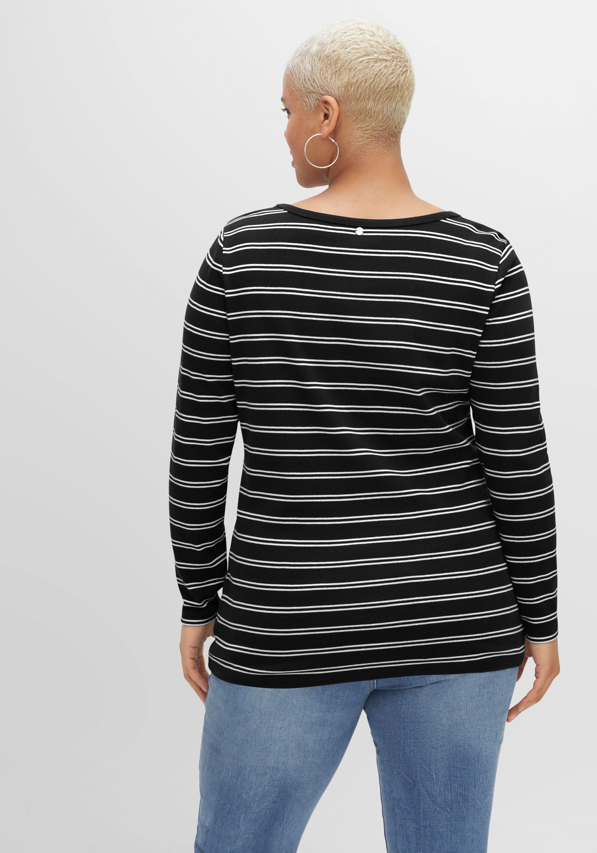 Langarmshirt mit Streifen, in Rippqualität