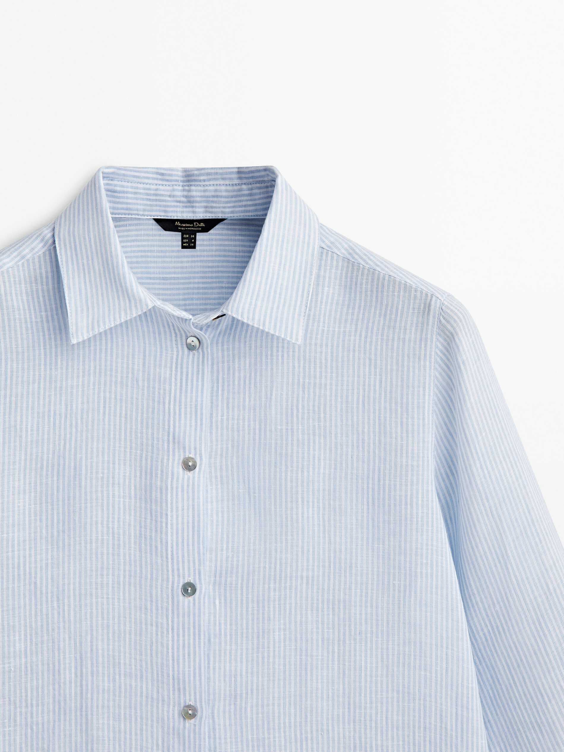 Camisa listrada 100% linho - Azul claro