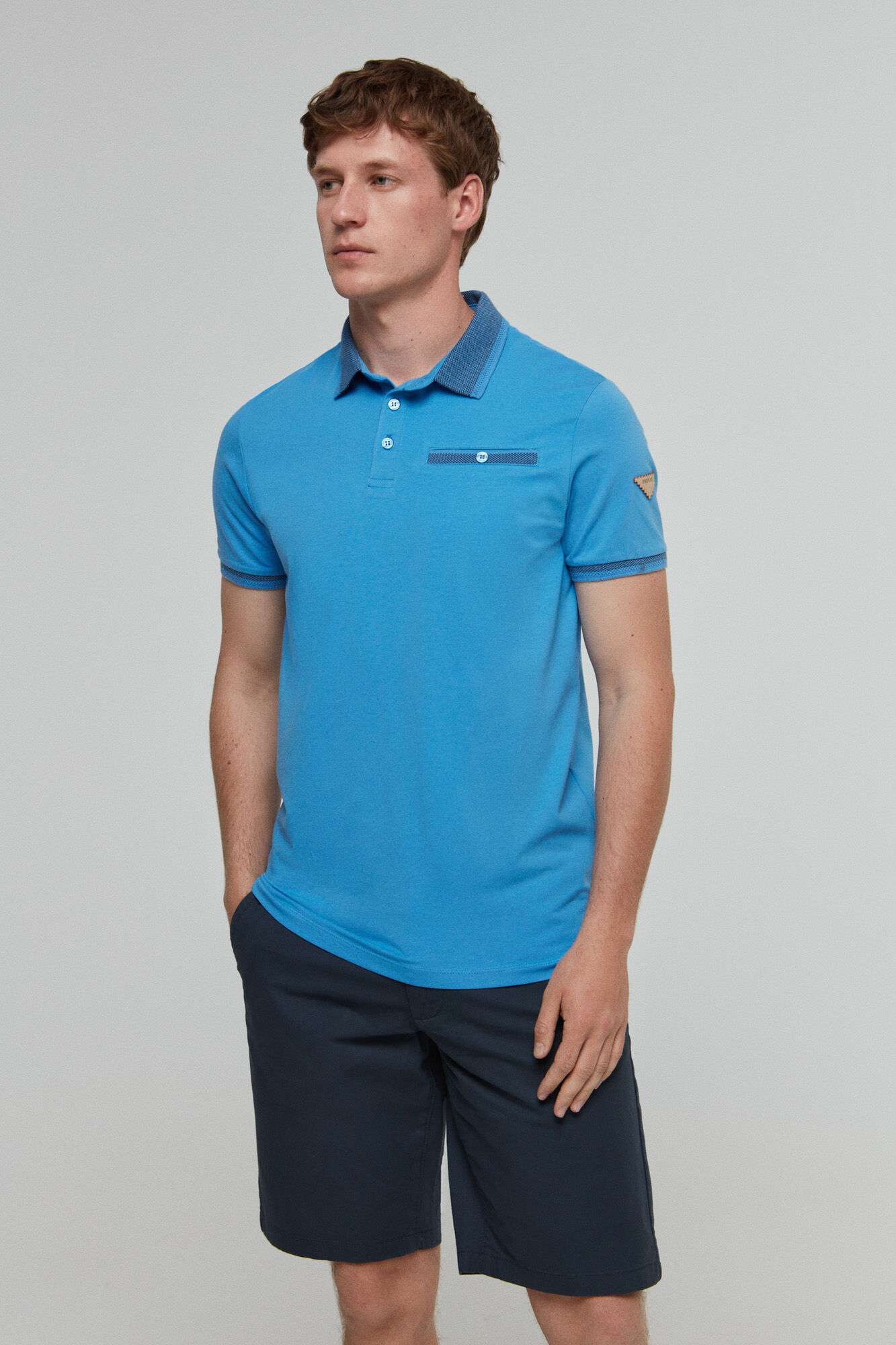 Camisa polo lisa com bolso, azul - Azul